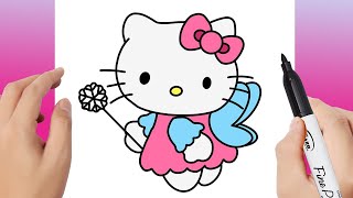 How to Draw Hello Kitty as a Fairy  Easy drawing [upl. by Ayeki]