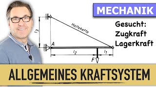 Stützkraft Lagerkraft  Beispiel Berechnung eines Auslegers  Kräfte  Momente [upl. by Llennej]