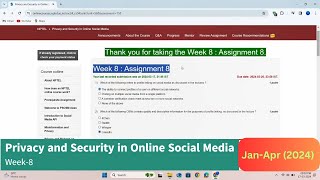 Privacy and Security in Online Social Media Week8 AssignmentQuiz  JanApr 2024  Solutions [upl. by Noivert]