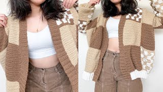 Crochet Brown Patchwork Cardigan Tutorial [upl. by Atnoed]