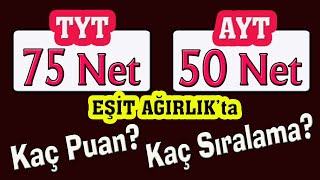 75 tyt 50 ayt eşit ağırlıkta kaç puan yapar I EŞİT AĞIRLIK 75 NET YAPMAK I YKS PUAN HESAPLAMA [upl. by Anabel]