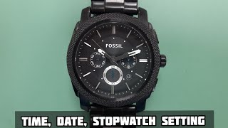 How To Setting Time Date Stopwatch FOSSIL FSFS4552 [upl. by Neron629]