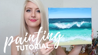 PAINTING TUTORIAL Acrylic Ocean for Beginners  Katie Jobling Art [upl. by Eelame]