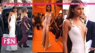 Zendaya wows in white doublezipper dress at Paris Louis Vuitton show [upl. by Eniamraj]