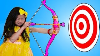 Emma Pretend Playing with Bow amp Arrow Toy at Kids CARNIVAL Games [upl. by Ogeid803]