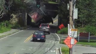 Truck crashes into bridge in Massachusetts [upl. by Cormac]