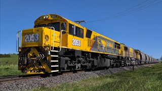 TasRail 2053 2054 46 Coal train crossing Brooklyn Road Moltema [upl. by Phillada]