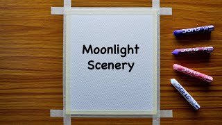 How to Draw Moonlight Scenery  Oil Pastel Drawing for beginners [upl. by Cordell]