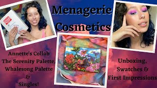 Menagerie Cosmetics UNBOXING Serenity Palette swatches and First Impressions [upl. by Ltihcox]