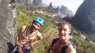 Rock Climbing in Yangshuo China  Screaming Turtle Mountain  尖叫山中國陽朔  Feb 2016 [upl. by Ladnyk]