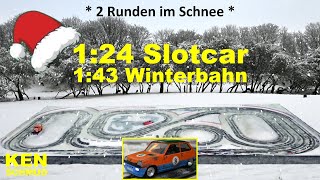 124 Slotcar auf Carrera 143 Einspur Driftbahn SB  2 Runden im Schnee  chromakey greenscreen [upl. by Aikam]