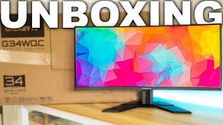 Gigabyte G34WQC 34quot Gaming Ultrawide Unboxing [upl. by Solracesoj]