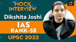 Dikshita Joshi Rank 58  UPSC CSE 2022  English Medium  Mock Interview  Drishti IAS English [upl. by Mcevoy]