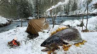 Hot Tent Camping in deep Winter amp Catch and Cook [upl. by Pedrick]