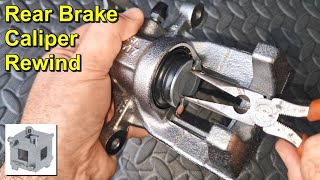 Rear Brake Caliper Piston Rewind  With and Without Special Tools [upl. by Yecal]