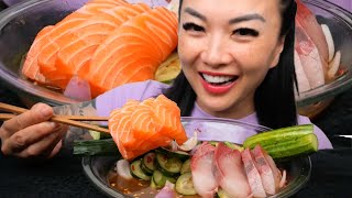 SASHIMI CUCUMBER SALAD ASMR EATING SOUNDS LIGHT WHISPERS  SASASMR [upl. by Alithea]