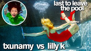 24 Hour LAST TO LEAVE POOL Challenge ft Lilly K vs Txunamy [upl. by Airdnazxela]