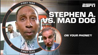 📱ON HIS PHONE 👀 Mad Dog vs Stephen A HEATS UP  First Take [upl. by Sorensen]