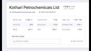 Top Fundamental Share  Kothari Petrochemicals Ltd [upl. by Nostets]