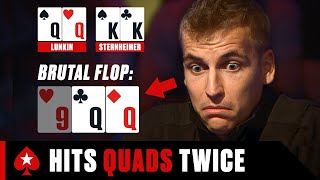 Russian Player Hits DOUBLE QUADS ♠️ PokerStars [upl. by Suoiradal]