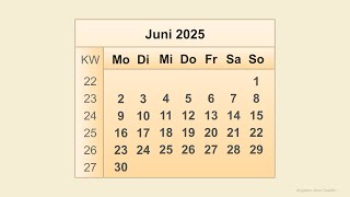 Kalender Juni 2025 [upl. by Wrand62]