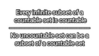 every infinite subset of a cntbl set is countable no uncountable set can be subset of countable set [upl. by Aneehsal916]