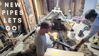 Bathroom Remodel  Plumbing Part 2 Pipe Dream Plumbing Breaks Concrete And Installs New ABS Pipes [upl. by Arema]