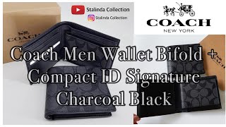 Coach Men Wallet Bifold  Compact ID Signature Charcoal Black [upl. by Mw889]