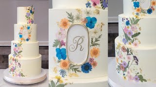 PRESSED FLOWER MONOGRAM PLAQUE CAKE with Edible Gold Leaf and NO Edible Glue  Script Made Easy [upl. by Turley605]