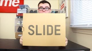 YEEZY SLIDES UNBOXING DESERT SAND YEEZY SUPPLY EXCLUSIVE [upl. by Fisk394]