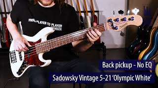 Sadowsky Vintage 521 Olympic white Live Demo  BassFreaksnet [upl. by Nennerb913]