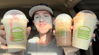 Shake Shack Strawberry Donut Shake Chocolate Salted Caramel Shake Peaches and Cream Shake Review [upl. by Pouncey]