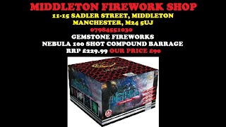 NEBULA 100 SHOT FIREWORK BARRAGE 13G  GEMSTONE FIREWORKS  £90 AT MIDDLETON FIREWORK SHOP [upl. by Ethelred594]