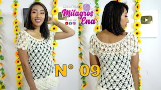 BLUSAS N° 9 tejidas a crochet en punto Piñitas y Espuma de Mar PASO A PASO tallas S M L XL XXL [upl. by Eiramlatsyrk]