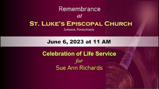 Celebration of Life Service  Sue Ann Richards [upl. by Nnuahs]