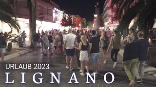 Lignano Sabbiadoro Italy  Restaurant and Shopping Street 4K UHD [upl. by Dorri853]