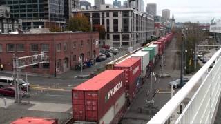 Two trains meet on the Seattle waterfront 10312013 [upl. by Quartis506]