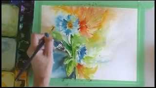 How to Paint in Watercolor Fluid amp Loose Cornflowers amp Lilies [upl. by Nichole841]