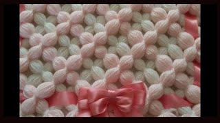 Pom pom LOOM PRAM TOPPER blanket 3D Puffy flower Beautiful and sell at £35 or more [upl. by Nairret]