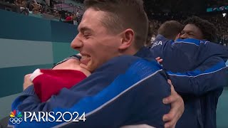 Team USA Japan celebrate their medals in men’s team gymnastics competition  Paris Olympics [upl. by Ydoj]