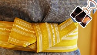 簡単！帯の結び方【貝の口編】男の浴衣の着付け帯の締め方の決定版！How to wear a yukata obi with binder clip バインダークリップのライフハック [upl. by Ellierim]