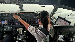 Beautiful Female Pilot Take Off Her Boeing B737700  Cockpit View  GoPro [upl. by Anella]