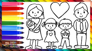 Drawing And Coloring A Family Of 5 👩👨👧👦👶🌈 Drawings For Kids [upl. by Earaj658]