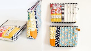 How To Sew a Scrappy Fabric Quilted Zipper Pouch [upl. by Kleon]