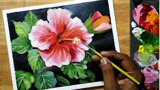 how to draw hibiscus flower with acrylic coloreasy acrylic painting tutorial for beginners [upl. by Mccahill]