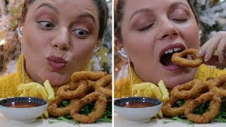 ASMR ONION RINGS CRUNCHY EATING SOUND WHISPERING [upl. by Harrak]