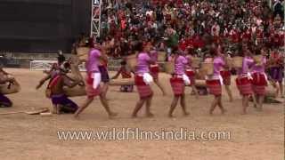 Garo tribal men playing drums while women dance to the beat [upl. by Rudolph574]