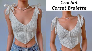 Crochet Corset Bralette Tutorial  Crochet Corset Top  Chenda DIY [upl. by Korenblat]