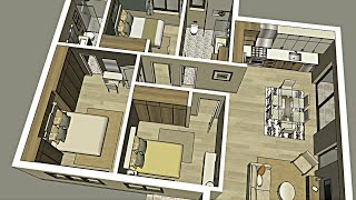 Only 100m2  Interior Plans with 3 Bed 2 Bath [upl. by Anirav186]