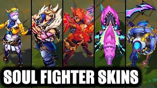 All New Soul Fighter Skins Spotlight Samira Naafiri Pyke Sett Lux League of Legends [upl. by Airdnna85]